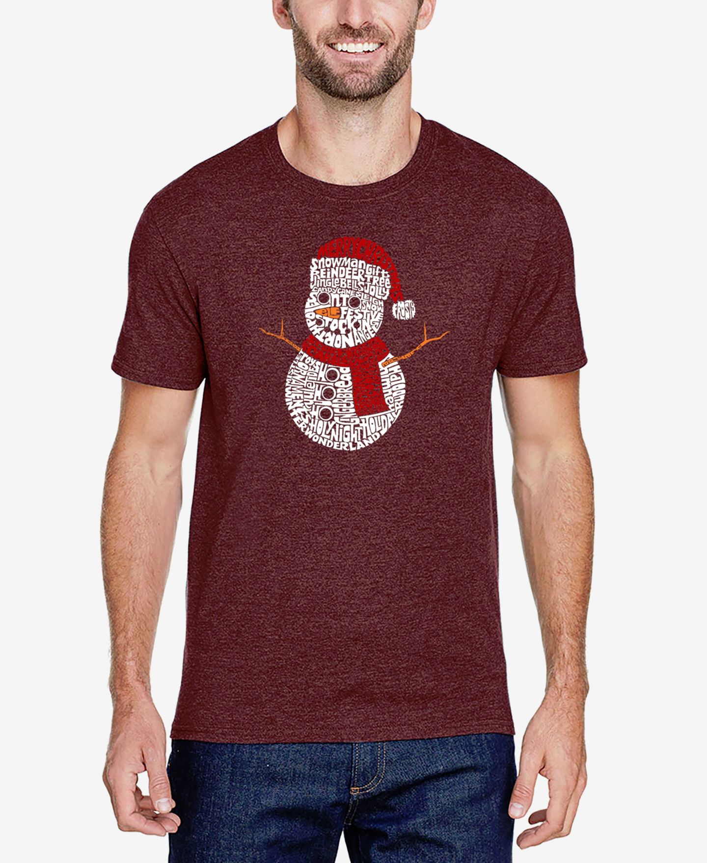 Мужская футболка LA Pop Art Cotton/Poly Blend Word Art T-shirt- Snowman, цвет: Чёрный — фото 4