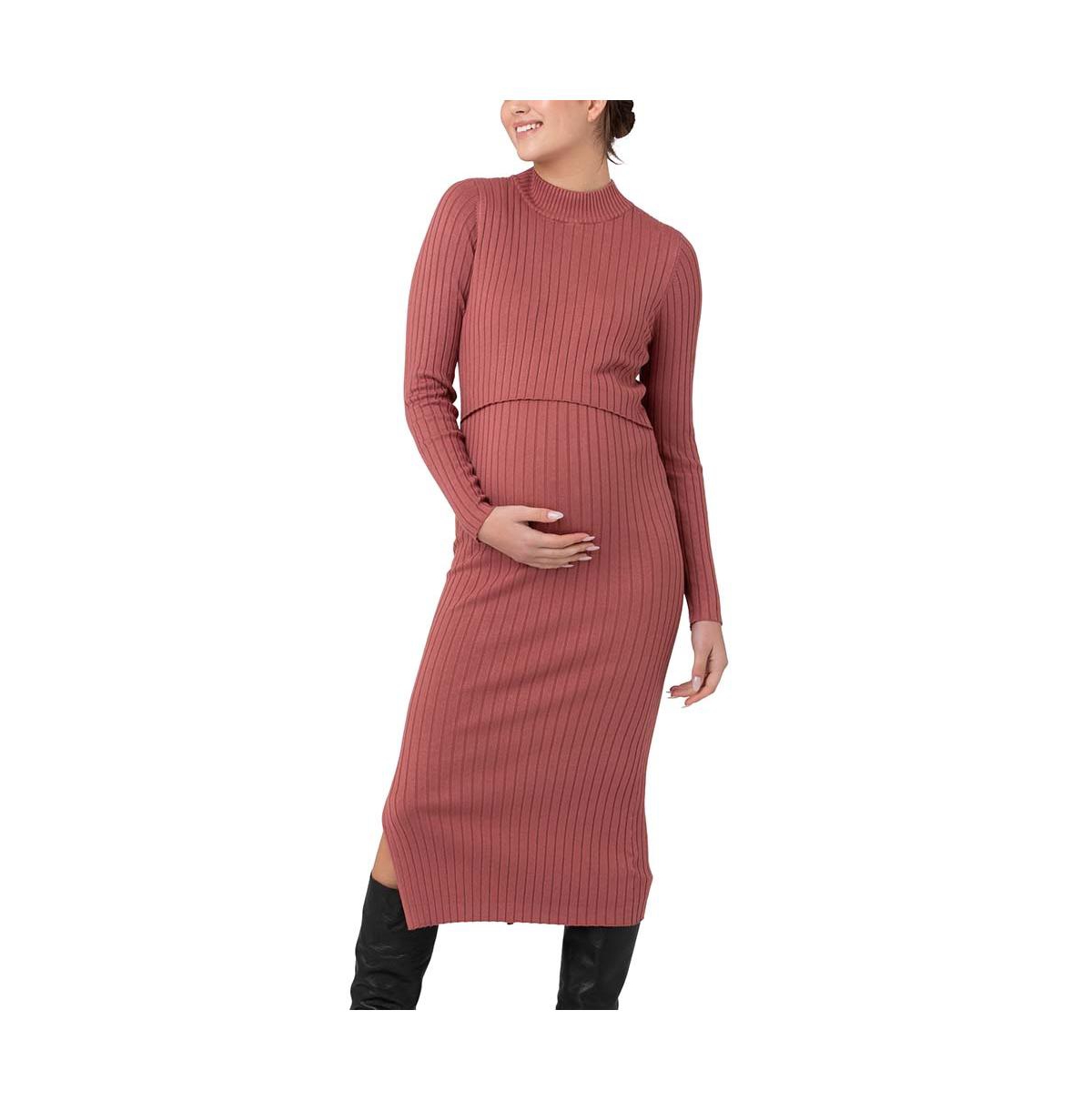 Maternity Ripe Nella Rib Nursing Knit Dress Rouge - Rouge