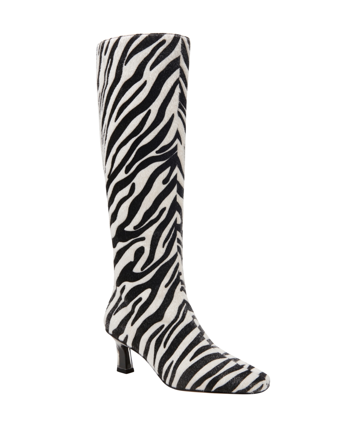 Shop Katy Perry Women's The Zaharrah Square Toe Kitten Heel Regular Calf Boots In Zebra Multi