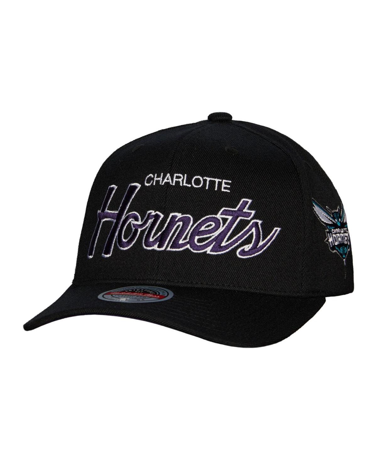 Mitchell & Ness Men's  Black Charlotte Hornets Mvp Team Script 2.0 Stretch-snapback Hat