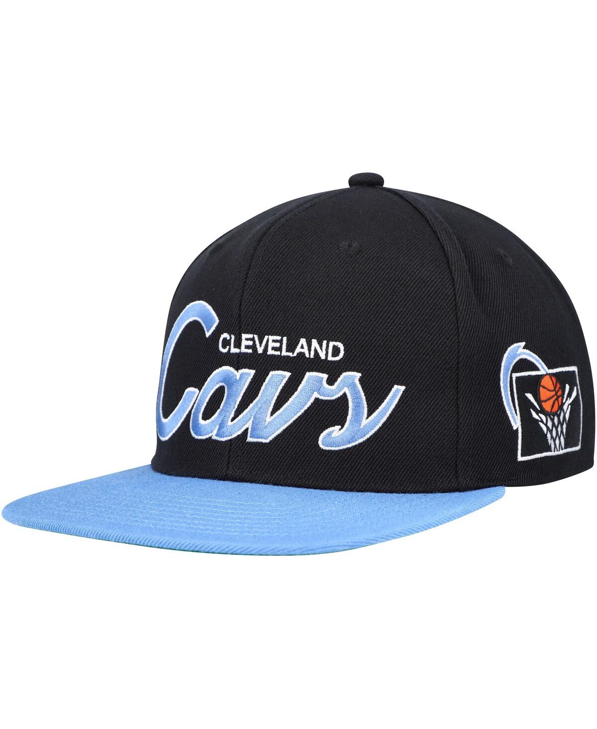 Mitchell & Ness Men's  Black Cleveland Cavaliers Hardwood Classics Mvp Team Script 2.0 Snapback Hat