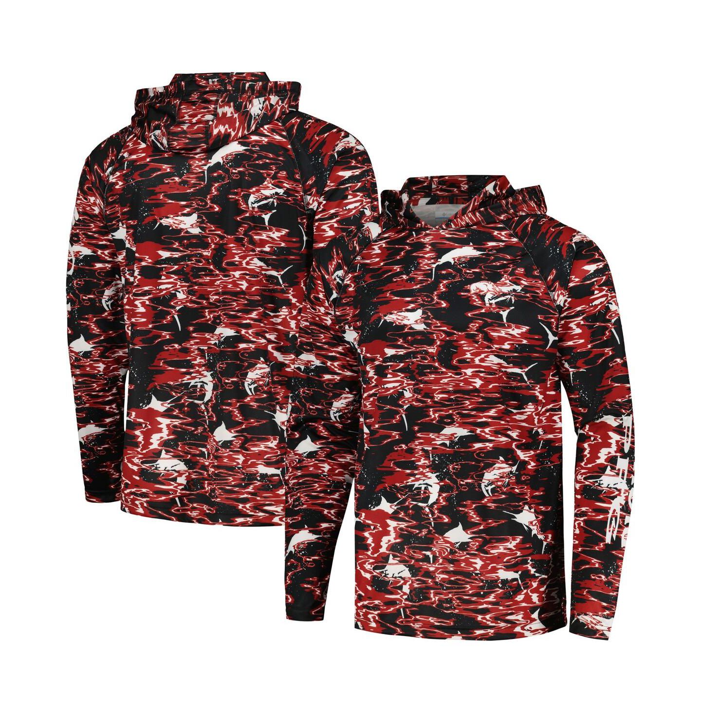 Мужская футболка Columbia Black Arkansas Razorbacks PFG Terminal Tackle Omni-Shade Rippled Long Sleeve Hooded — фото 1