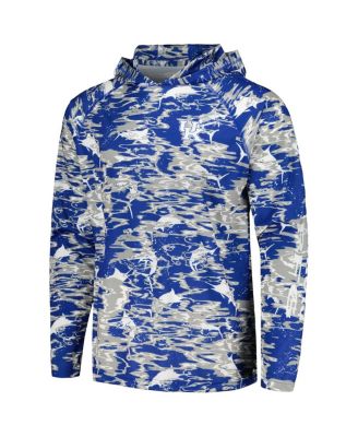 Men's  Royal Kentucky Wildcats PFG Terminal Tackle Omni-Shade Rippled Long Sleeve Hooded T-shirt