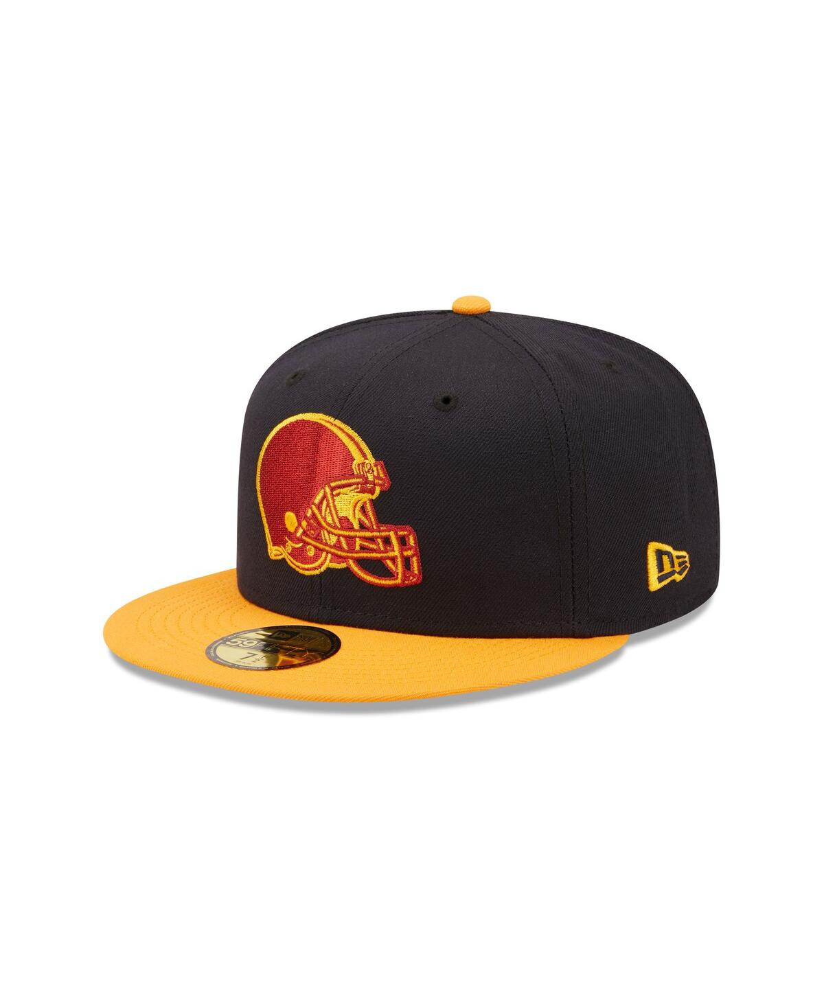 Shop New Era Men's  Navy, Gold Cleveland Browns 60th Anniversary 59fifty Fitted Hat In Navy,gold