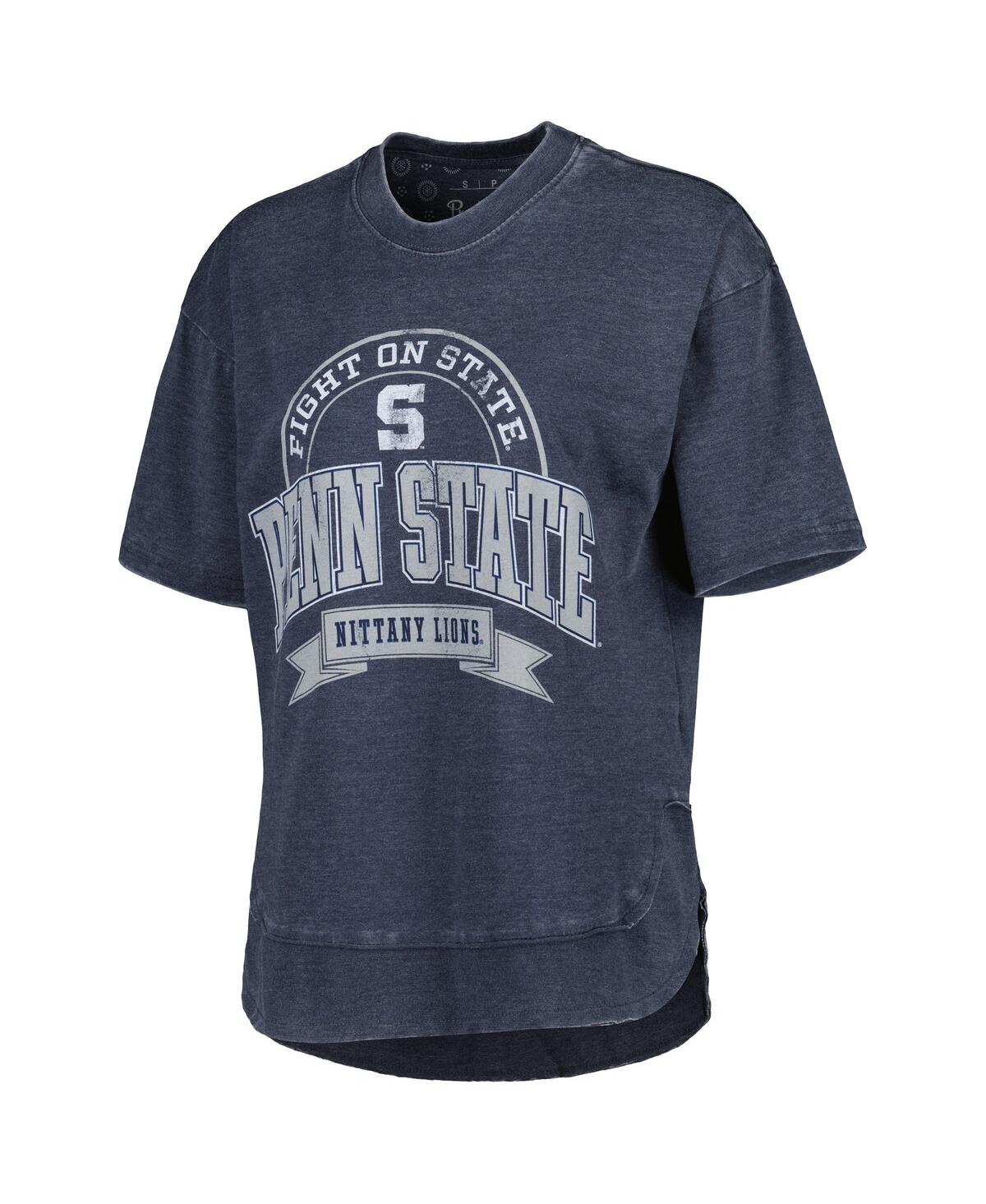 Shop Pressbox Women's  Heather Navy Penn State Nittany Lions Vintage-like Wash Poncho Captain T-shirt In Heathered Navy