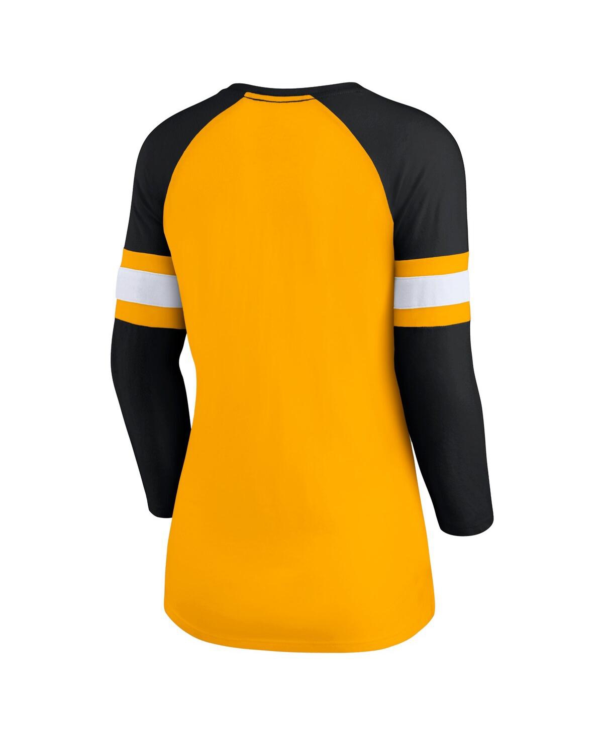 Shop Fanatics Women's  Gold, Black Pittsburgh Steelers Arch Raglan 3/4-sleeve Notch Neck T-shirt In Gold,black