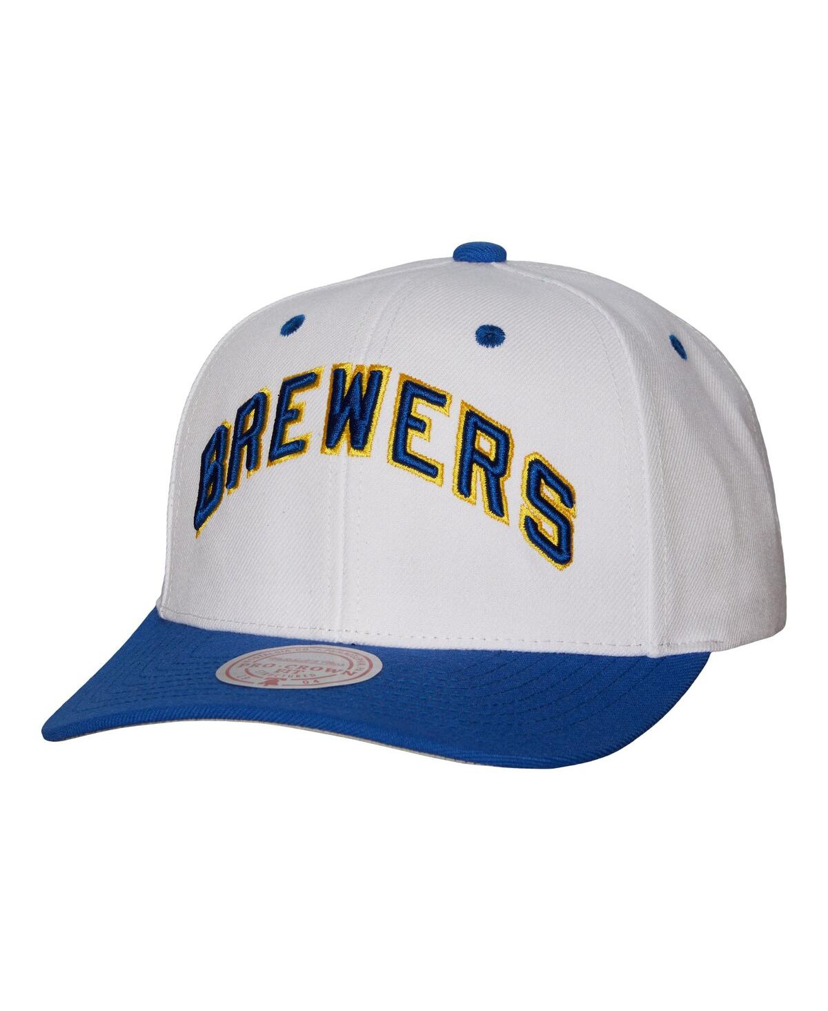 Mitchell & Ness Men's  White Milwaukee Brewers Cooperstown Collection Pro Crown Snapback Hat In White