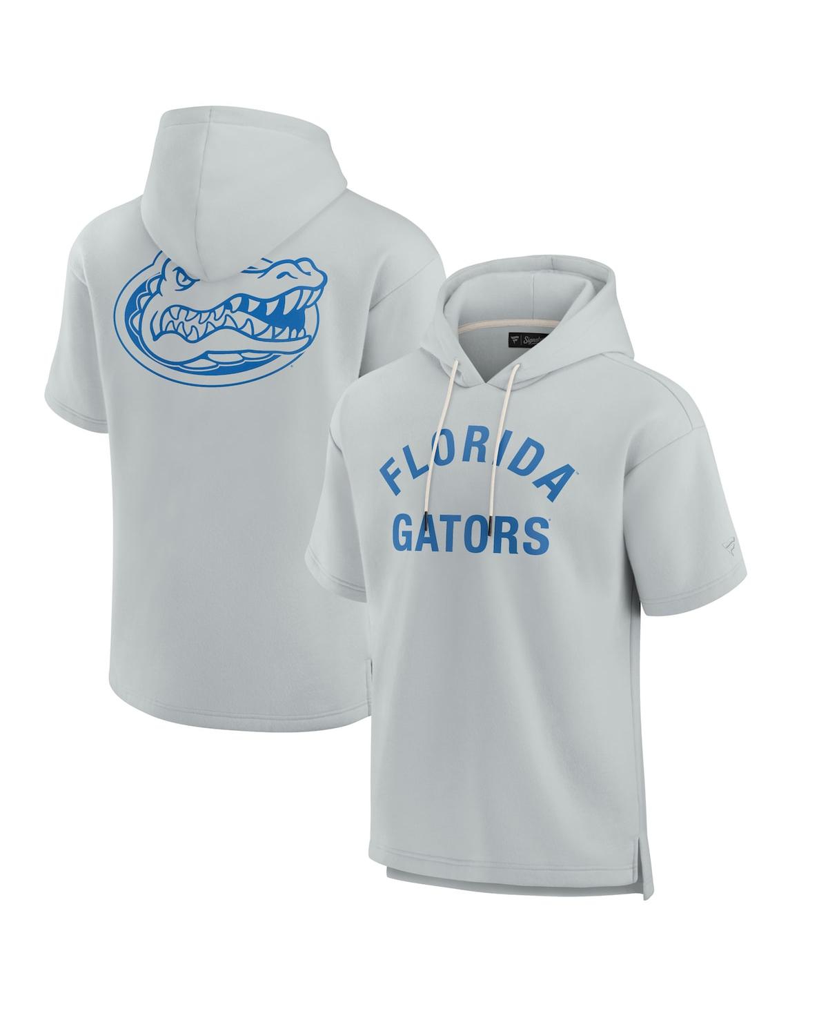 Fanatics Signature Men's And Women's  Gray Florida Gators Super Soft Fleece Short Sleeve Pullover Hoo In Gray