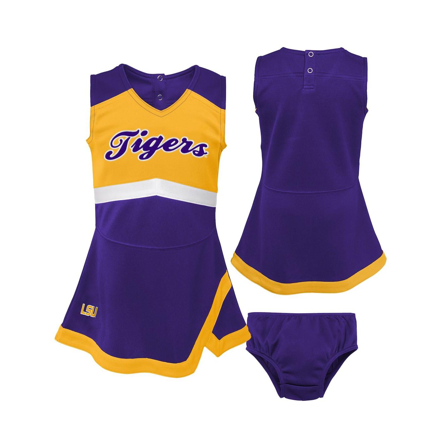 Outerstuff Girls Toddler Purple, Gold LSU Tigers Two-Piece Cheer Captain Jumper Dress and Bloomers Set — фото 2