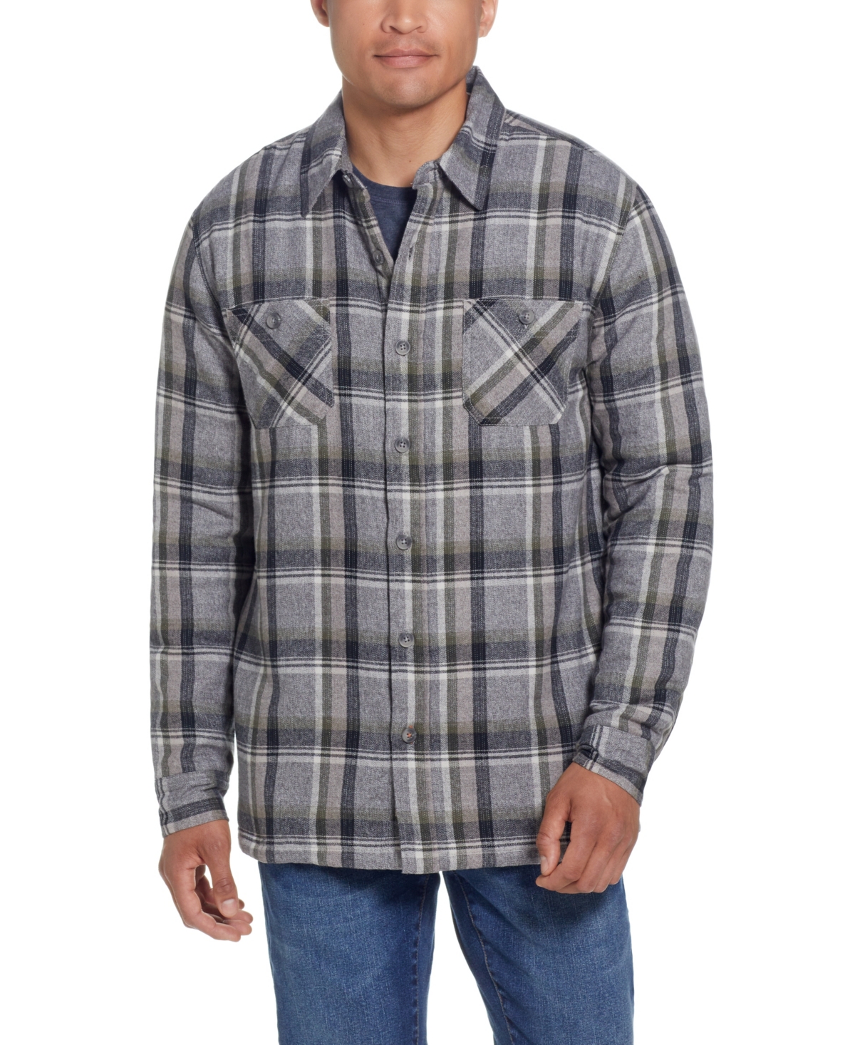 Weatherproof Vintage Men's Sherpa Lined Flannel Shirt Jacket In Twine