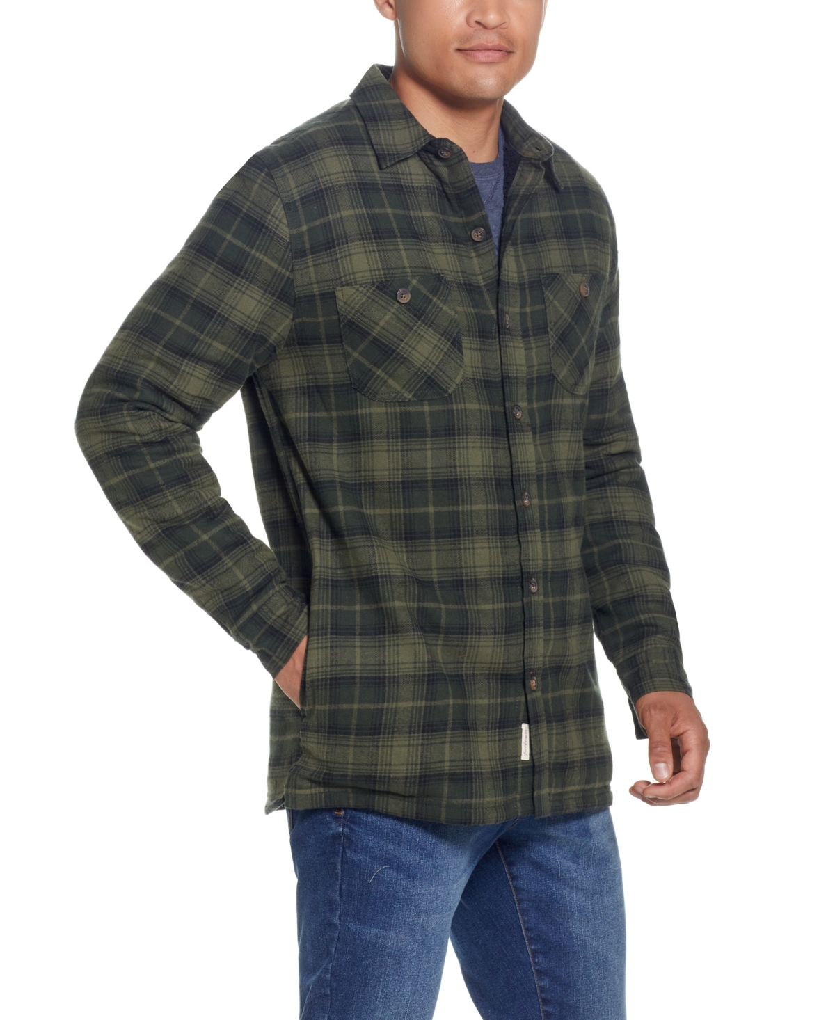 Weatherproof Vintage Men's Sherpa Lined Flannel Shirt Jacket In Bottle Green