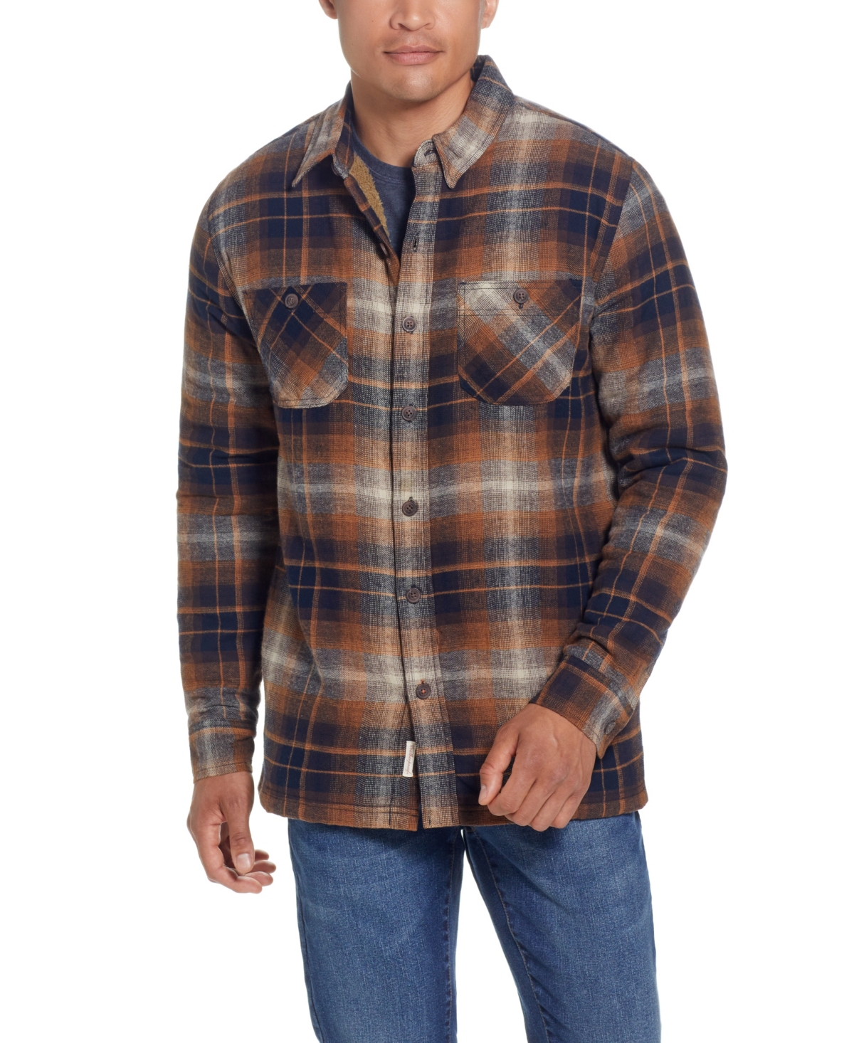 Weatherproof Vintage Men's Sherpa Lined Flannel Shirt Jacket In Chili Oil