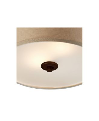 Halsted Modern Ceiling Light Semi Flush Mount Fixture 15" Wide Brushed Bronze 2-Light Oatmeal Linen Drum for Bedroom Living Room