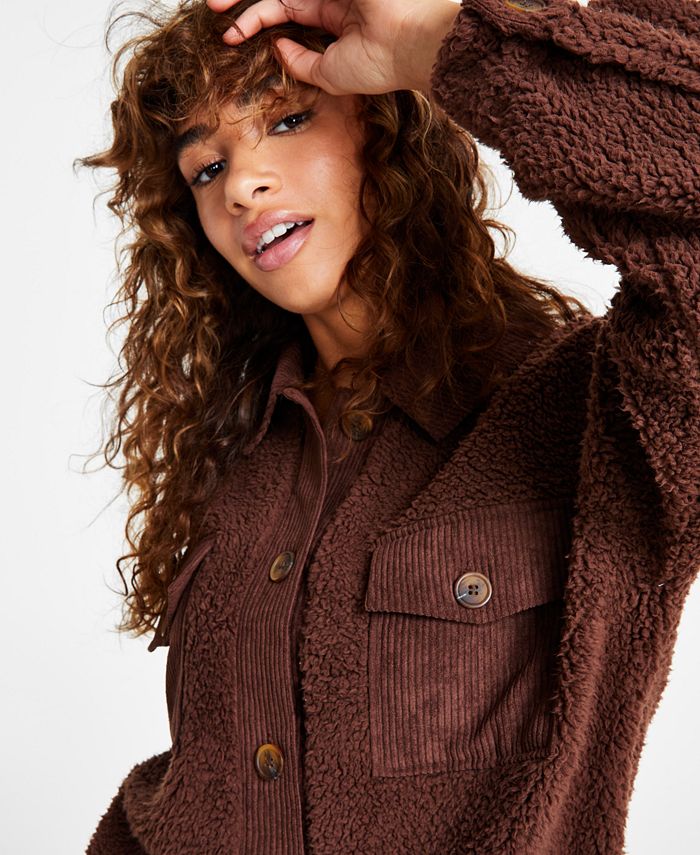 Sherpa Shacket Rose with PU collar main image 1