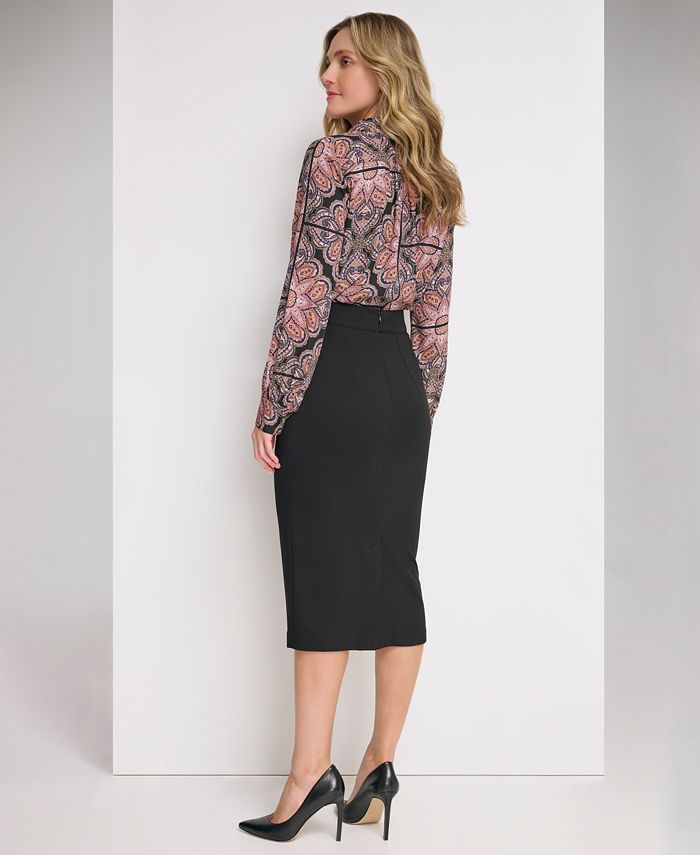 Blushing Canvas: Pink-White Abstract Collared Long-Sleeve Top 77141