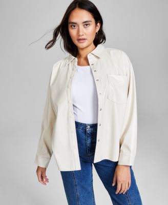 And Now This - Women's Faux-Leather Long-Sleeve Shacket