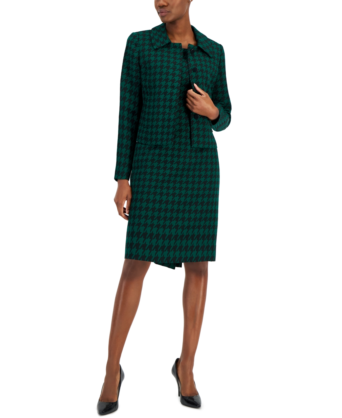 Nipon Boutique Women's Houndstooth Jacket & Dress Set In Emerald,black