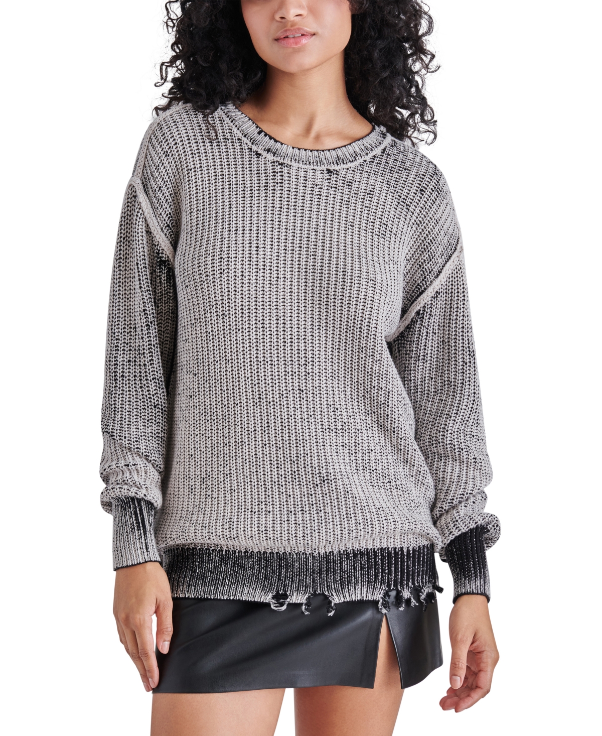 STEVE MADDEN WOMEN'S NELSON DISTRESSED COTTON TWO-TONE SWEATER