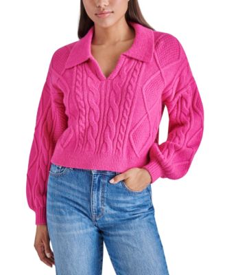 Steve Madden - Women's Cable-Knit Long-Sleeve Polo Sweater