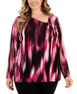 Calvin Klein - Plus Size Printed Asymmetrical-Neck Top