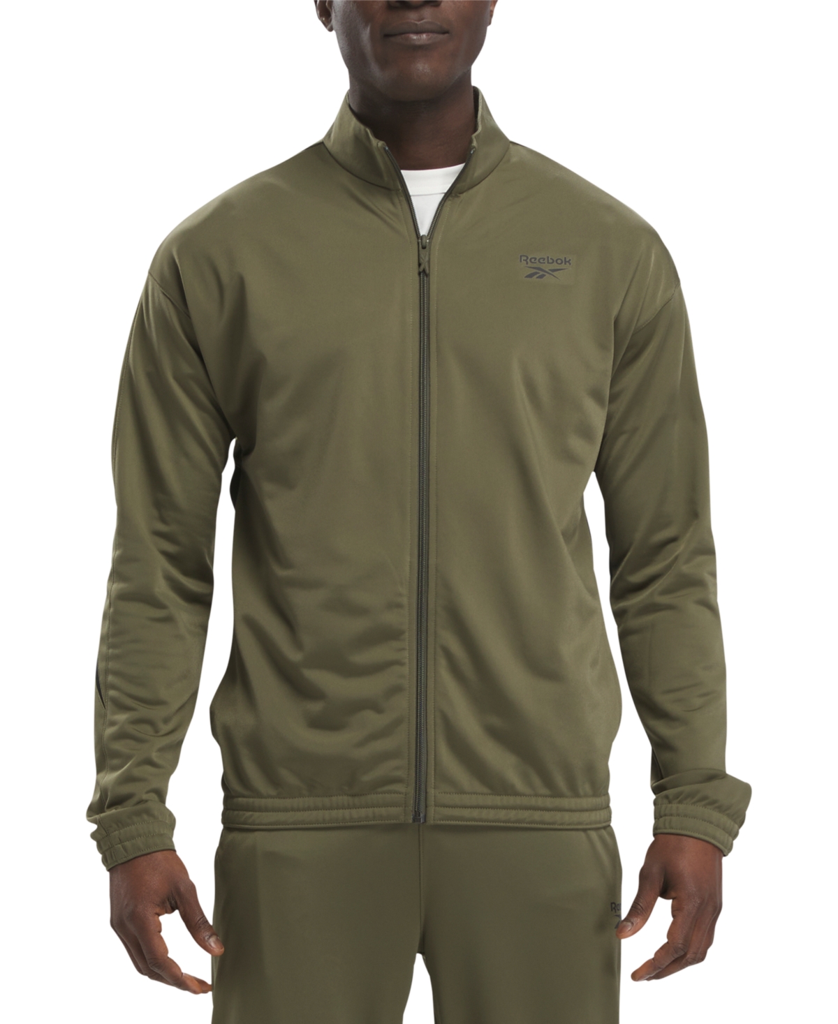 Shop Reebok Men's Identity Vector Zip-front Track Jacket In Army Grn,blk