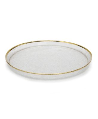 Pebbled Glass Dinner Plates Raised Rim with Border, Set of 4