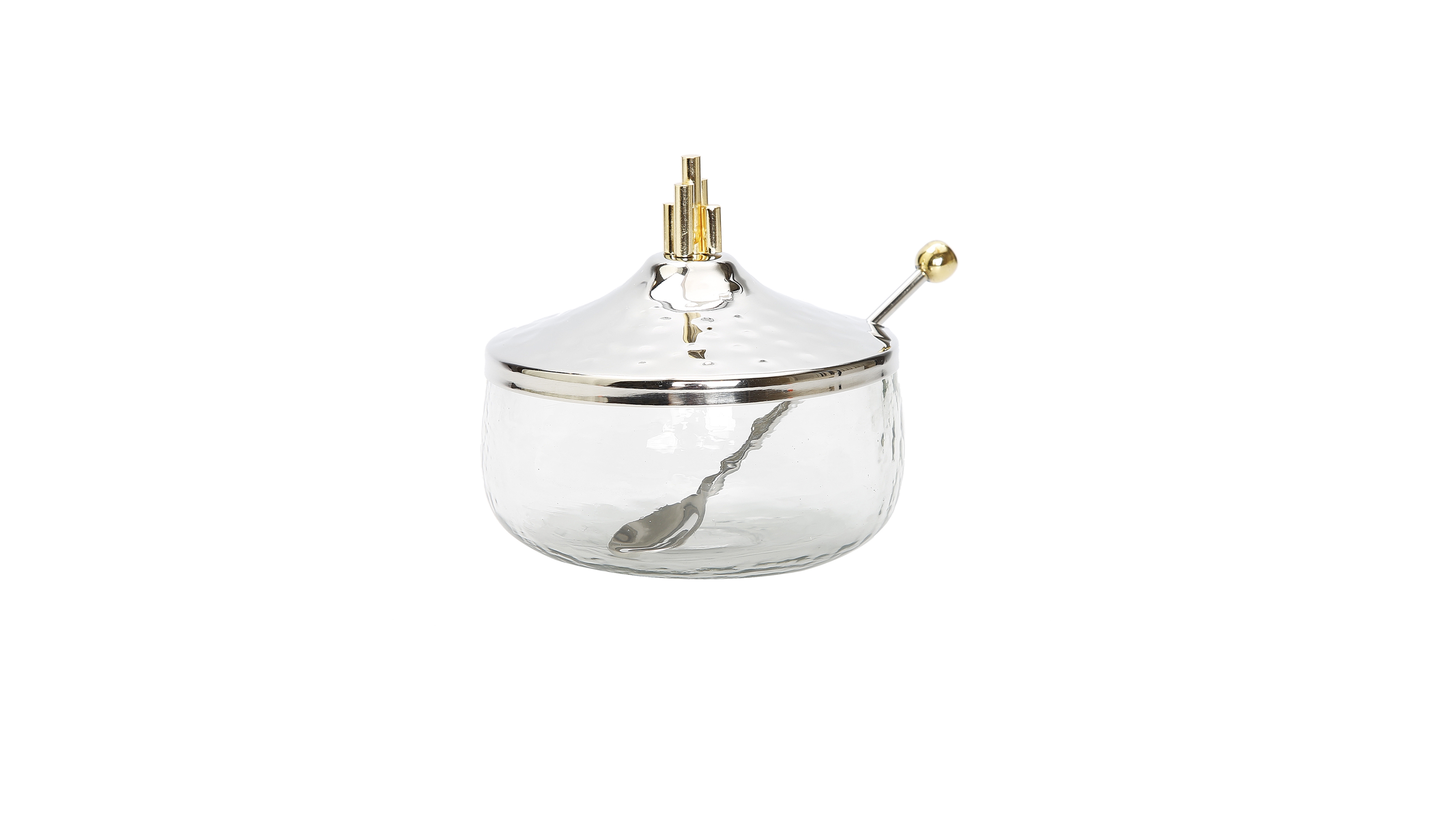 Classic Touch Honey Dish with Stainless Steel Lid and Symmetric Design