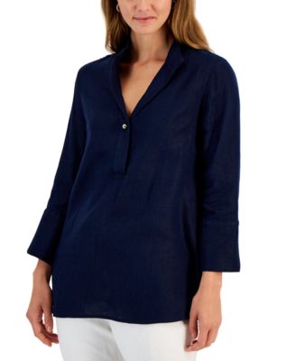 Charter Club - Women's Linen Solid-Color Popover Blouse