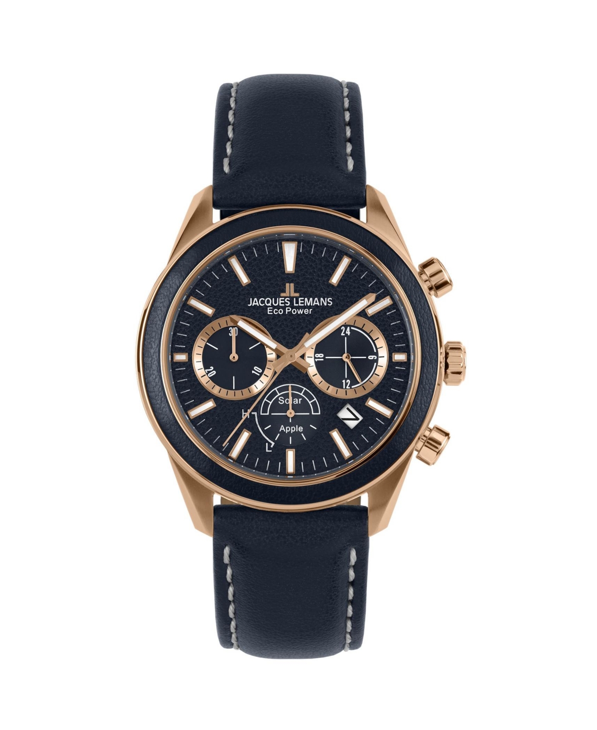 Men's Eco Power Watch with Appleskin and Solid Stainless Steel Strap Ip-Rose, Chronograph 1-2115 - Dark blue