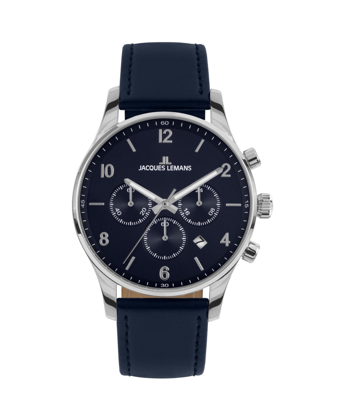 Men's London Watch with Leather Strap, Solid Stainless Steel, Chronograph, 1-2126 - Dark blue