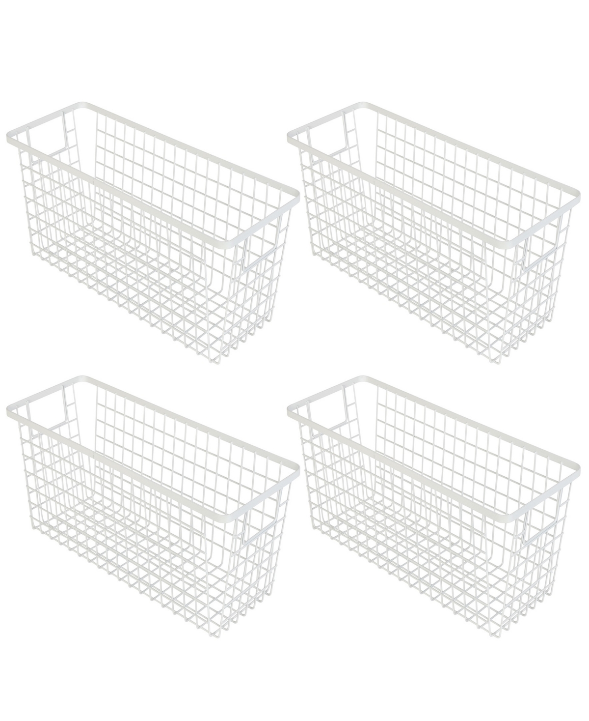 Nestable 6" x 16" x 6" Basket Organizer with Handles, Set of 4 - White