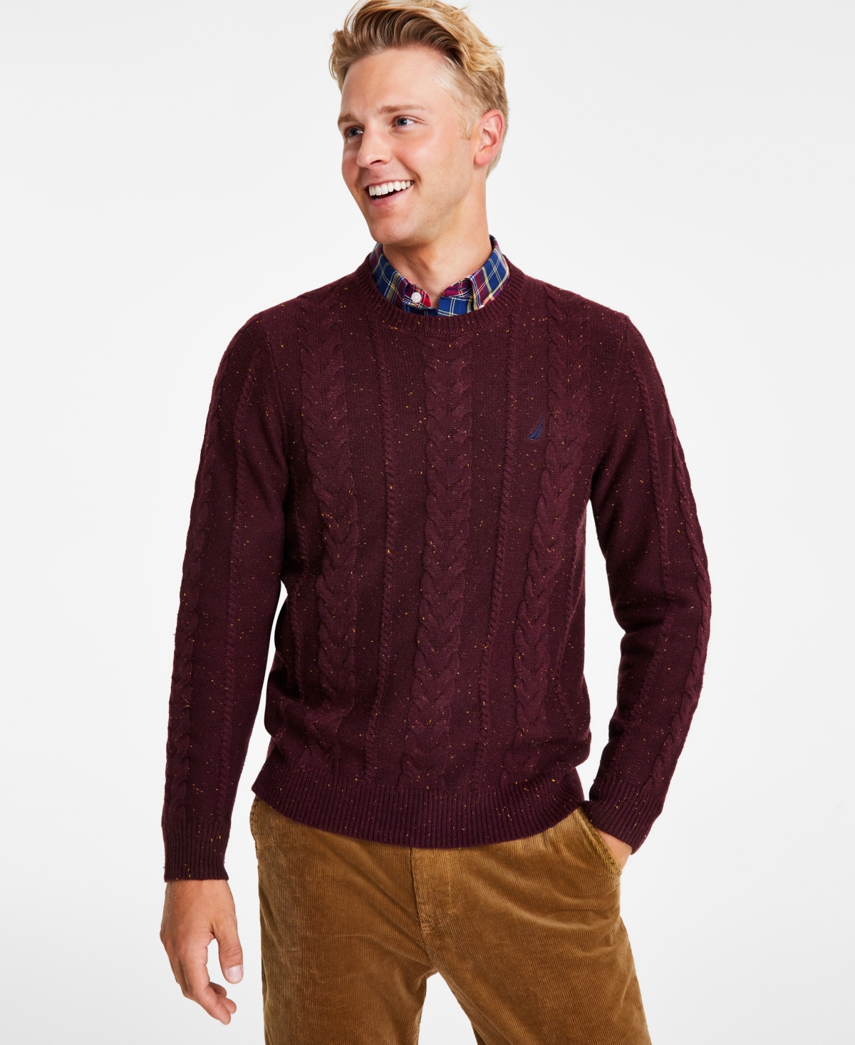 Men's Cable Knit Pullover Crewneck Sweater - Shipwreck Burgundy