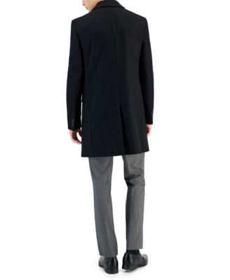 Men's Slim-Fit Wool Classic Black Overcoat