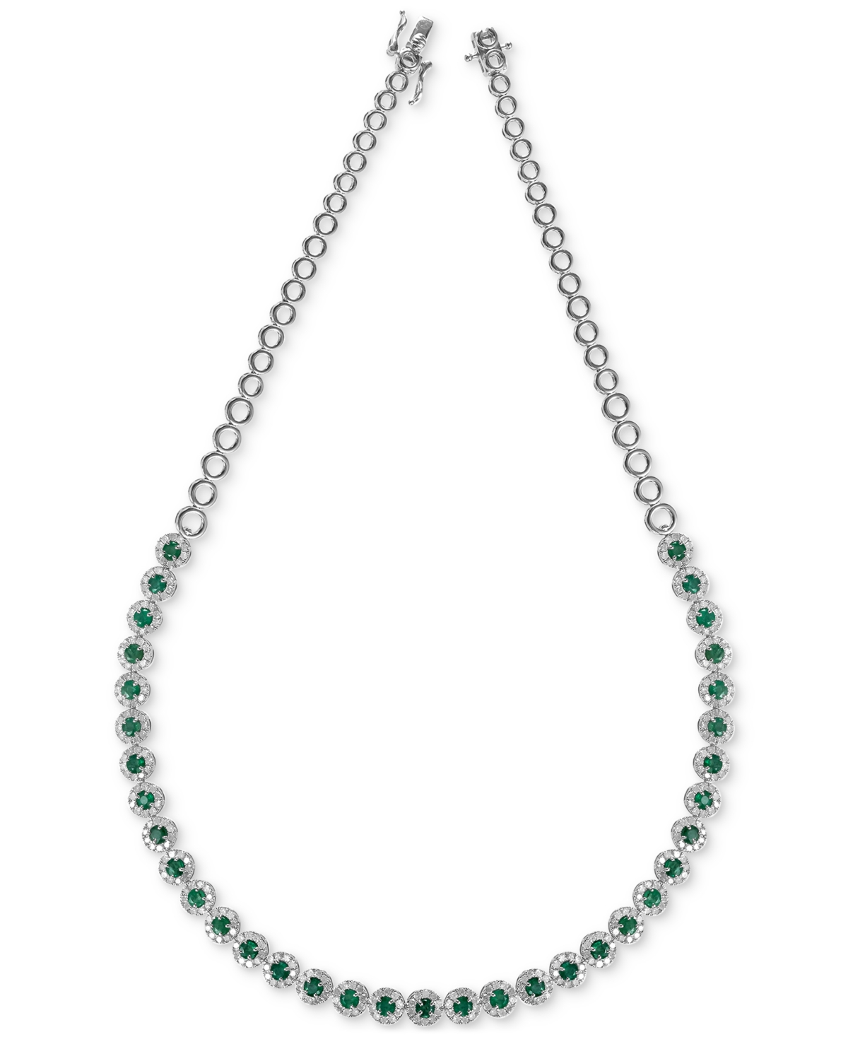 Macy's Emerald (4 Ct. T.w.) & Diamond (4 Ct. T.w.) Halo 17" Collar Necklace In 14k White Gold (also In Ruby