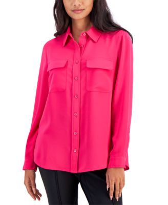 AK Anne Klein - Petite Jasper Crepe Button-Front Utility Blouse