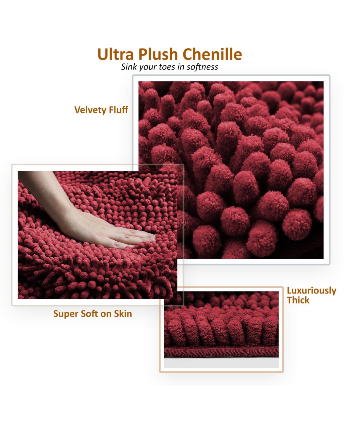 Ultra Soft Non Slip Chenille Bath Rug - Large + Contour + Seat Cover