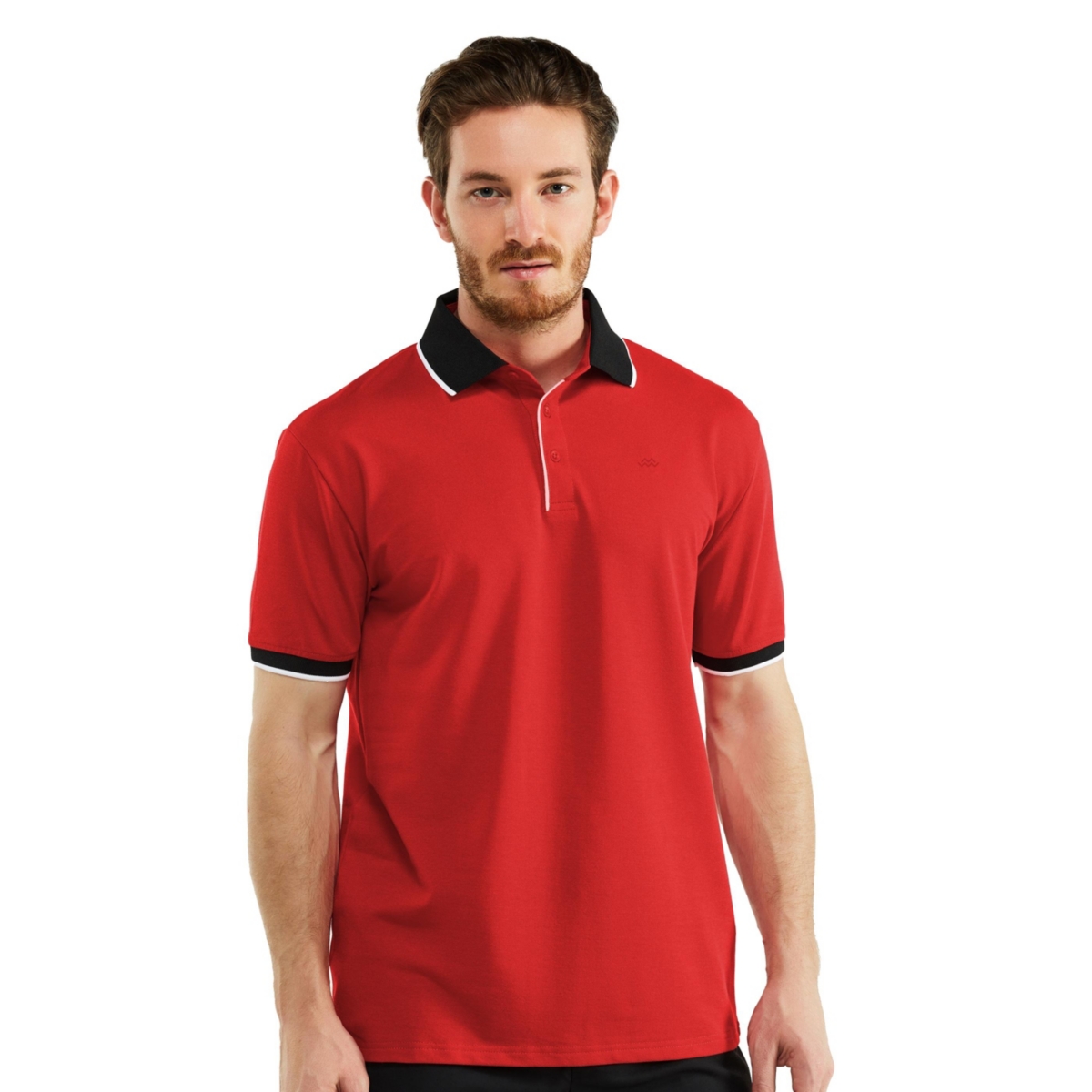 Men's Classic-Fit Cotton-Blend Pique Polo Shirt with Contrast Collar - Red