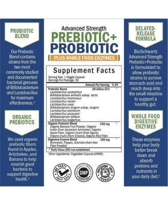 Prebiotics and Probiotic with Whole Food Enzymes for Adults Women & Men - Probiotics Lactobacillus Acidophilus - Digestive Health Capsules Shelf Stable Supplement - Non-GMO Gluten & Dairy Free - 30ct