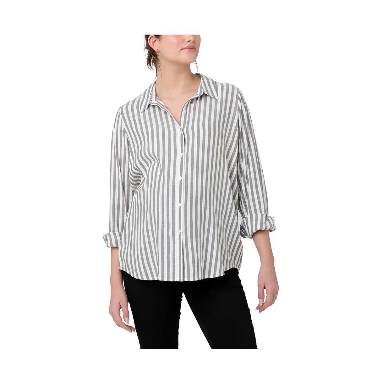 Ripe Maternity Women's Lou Button Up Stripe ShirtWhite - Black / white