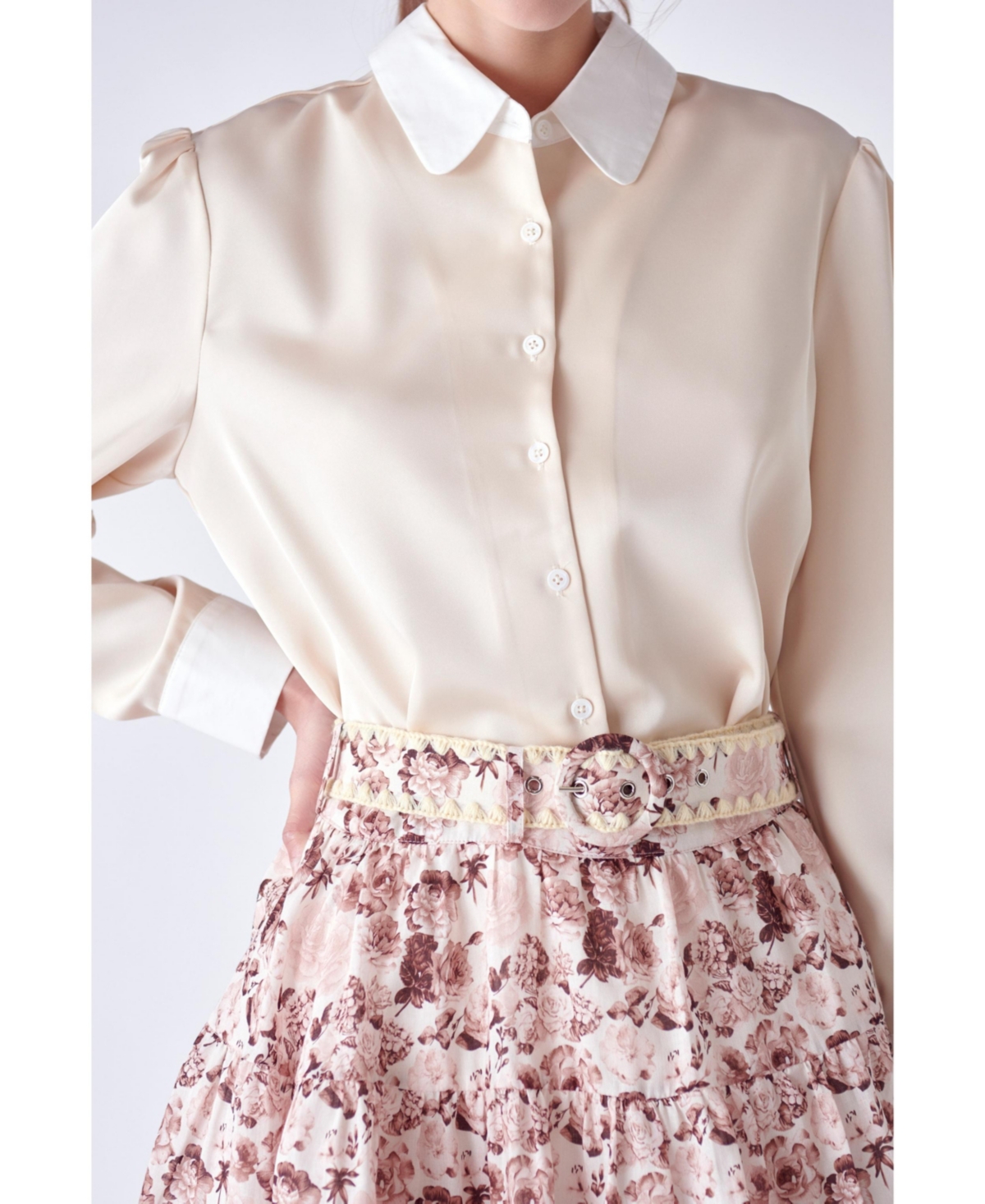 English Factory Women's Silky Shirt with Poplin Combo Collar