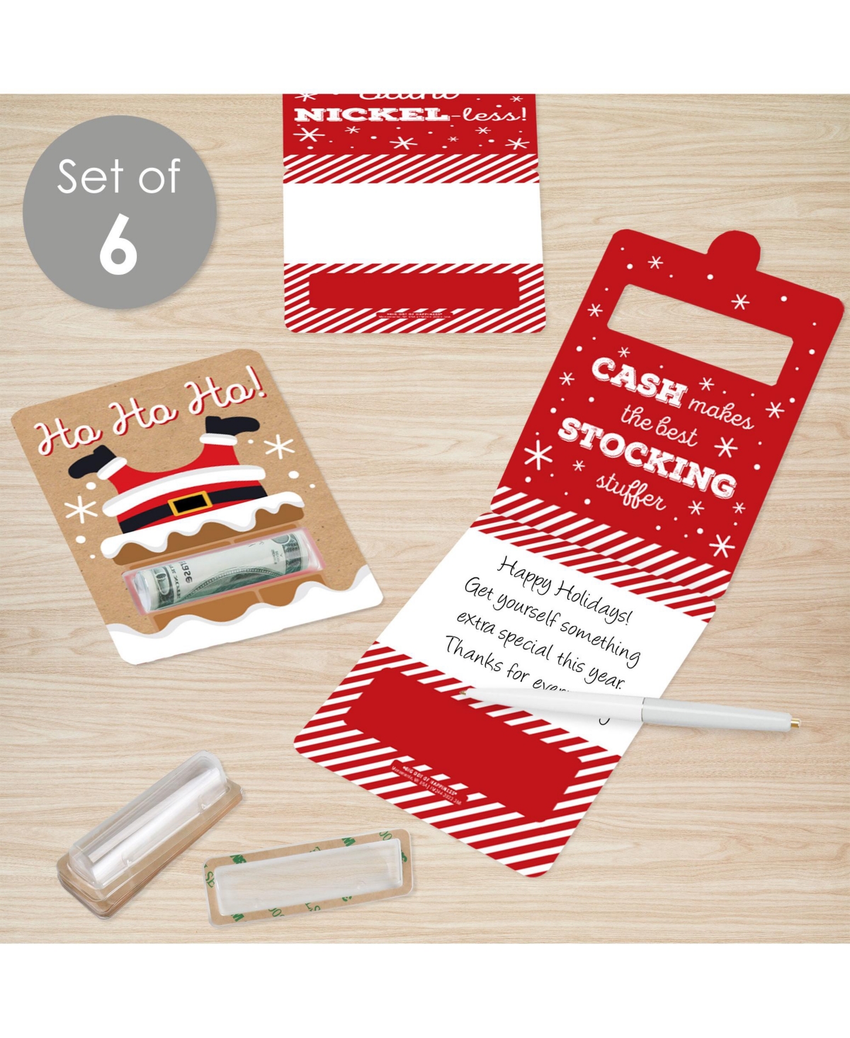 Big Dot of Happiness Jolly Santa Claus Diy Assorted Christmas Cash Holder Gift Funny Money Cards 6 Ct