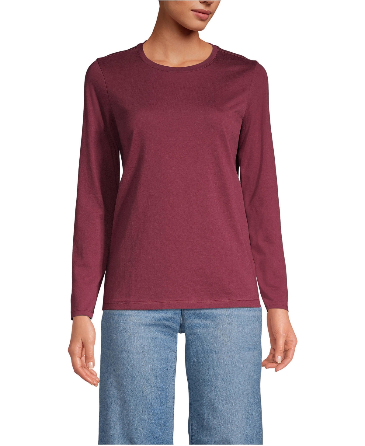 Lands' End Women's Tall Relaxed Supima Cotton Long Sleeve Crew Neck T-Shirt - Rich burgundy