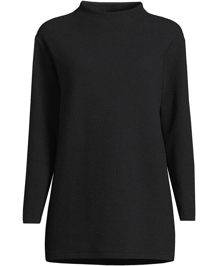 Lands' End Women's Petite Long Sleeve Textured Pique Funnel Neck Tunic