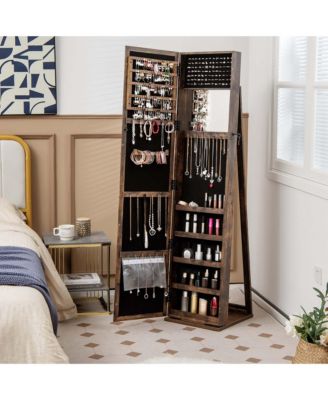 Mirrored Jewelry Cabinet Armoire Lockable Standing Storage Organizer with Shelf