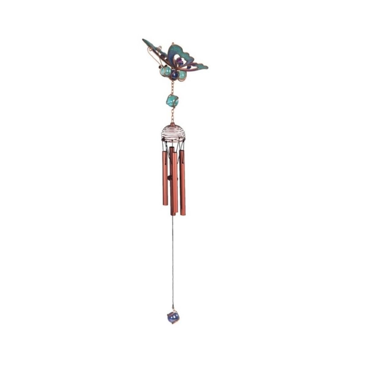 22" Long Blue Butterfly Wind Chime with Copper Gem - Multi