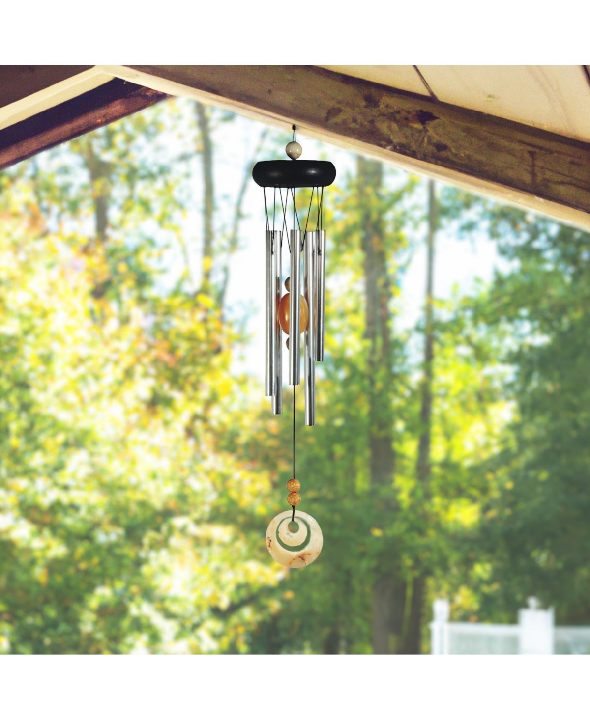 Fc Design Long Wooden Top Geode Wind Chime with Beige Gem Home Decor Perfect Gift for House Warming, Holidays and Birthdays