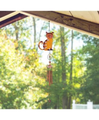 29" Long Brown Tabby Cat Copper and Gem Wind Chime