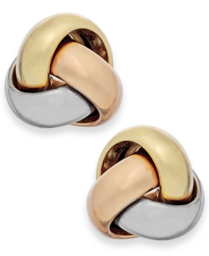 image of Tri-Tone Love Knot Stud Earrings in 14k Gold