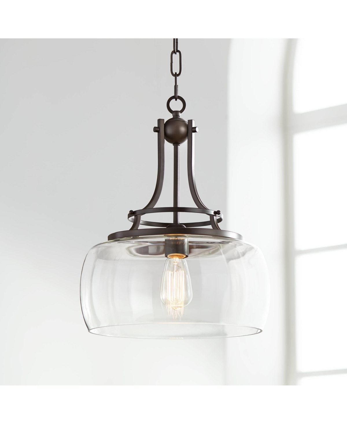 Franklin Iron Works Charleston Bronze Brown Small Pendant Light 13.5" Wide Farmhouse Industrial Rustic Clear Glass Shade