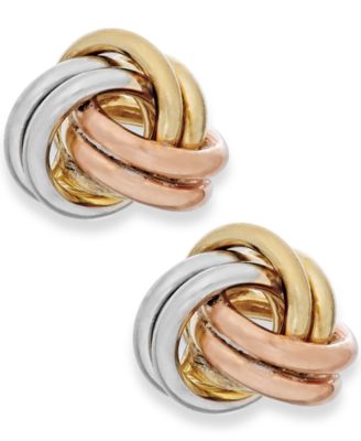 Tri-Tone Love Knot Stud Earrings in 10k Gold